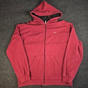 Vtg Y2K Nike Mens Maroon Red Full Zip Hoodie Sweatshirt Pockets Size XXL